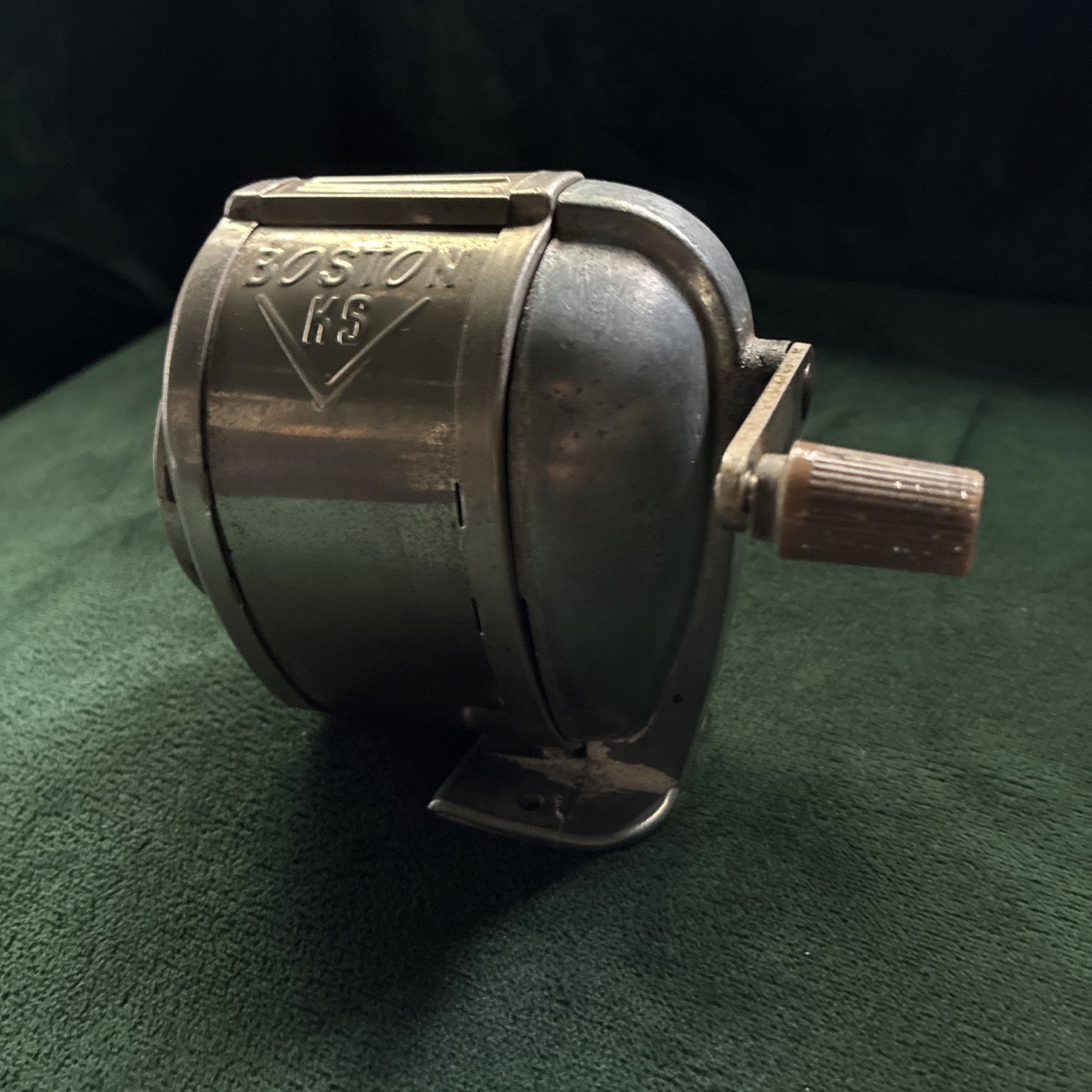 Vintage Boston KS Pencil Sharpener Manual 8 Hole Hand Crank Wall Desk Mount USA