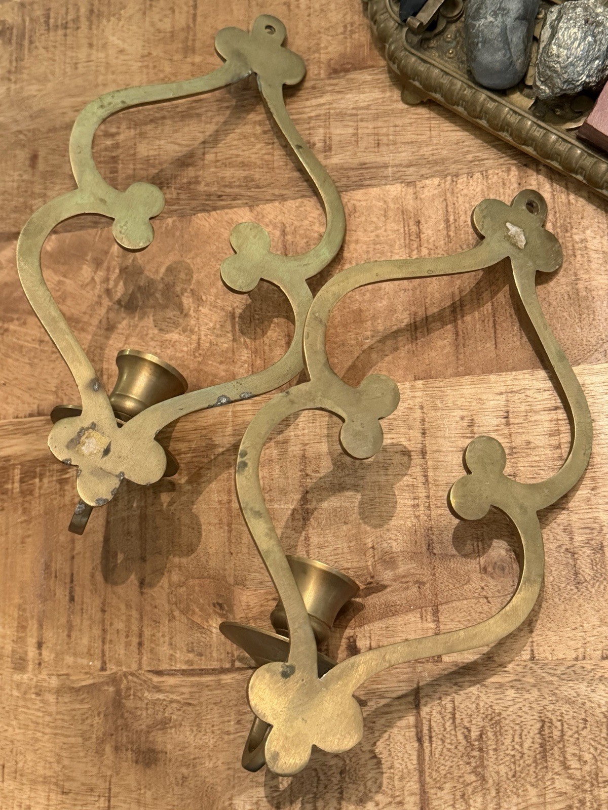 Solid Brass Wall Sconce Candle Holder Set of 2 Vintage MCM 9.75” x 4.5″