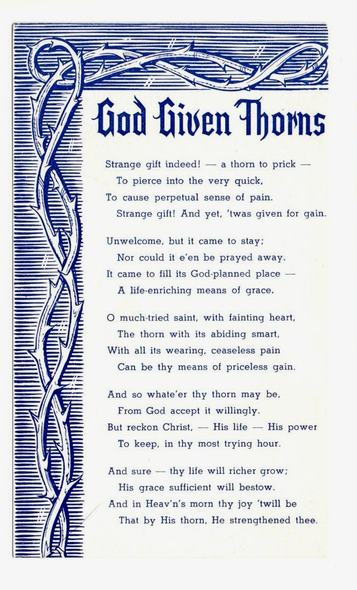 Vintage Religious Poem Postcard God Given Thorns Christian Motto Verse Unposted