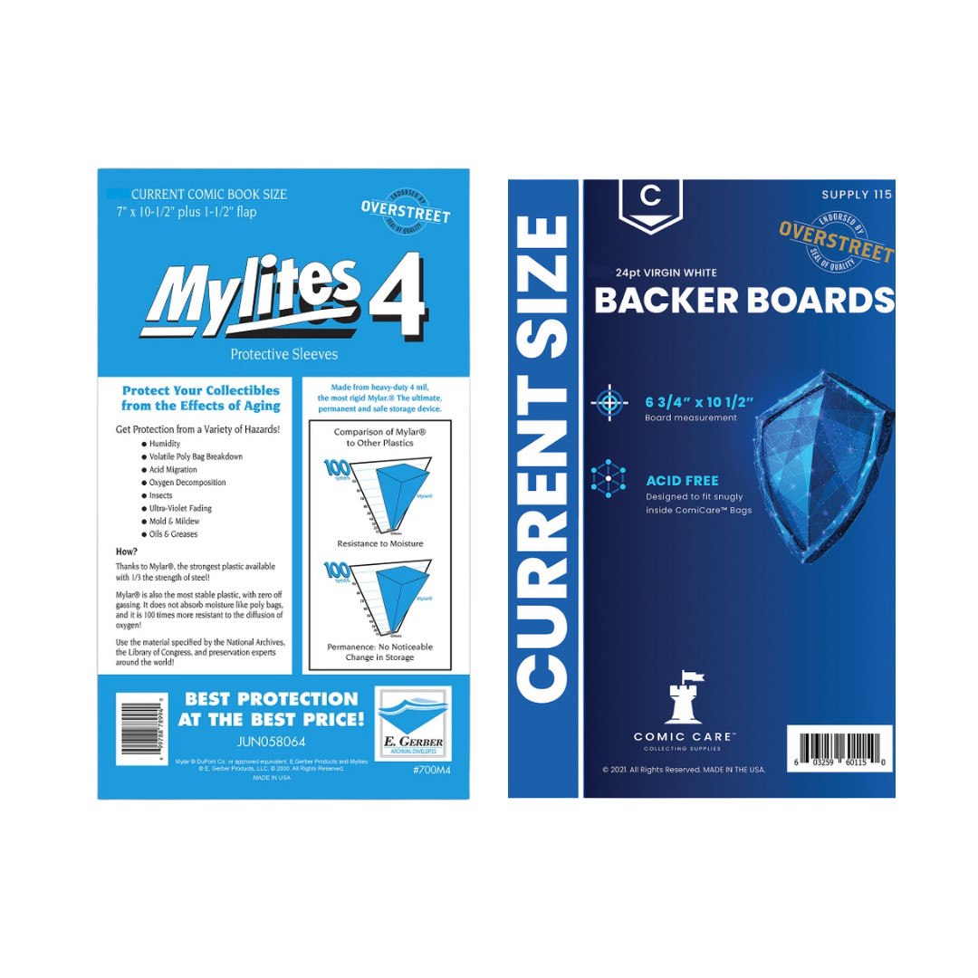 25 E Gerber Mylites 4 Mil Mylar Current Comic Bags + 100 24pt Boards Comic Care