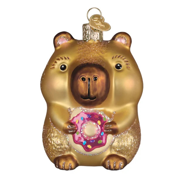 Old World Christmas CAPYBARA EATING DONUT (12730) Glass Ornament w/OWC Box