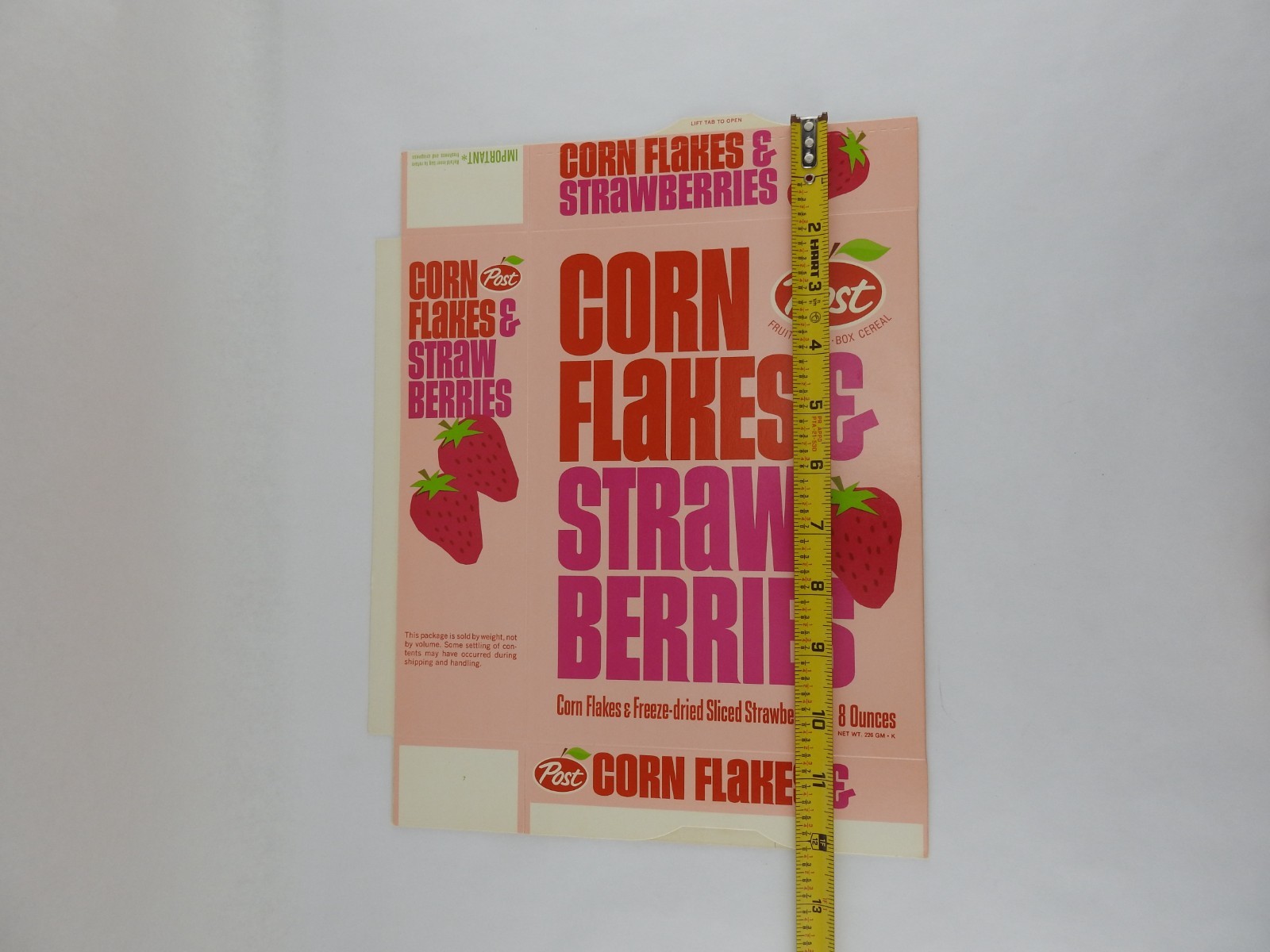 Vintage Post Corn Flakes & Strawberries Empty Cereal Box Pink Freeze Dried Frui