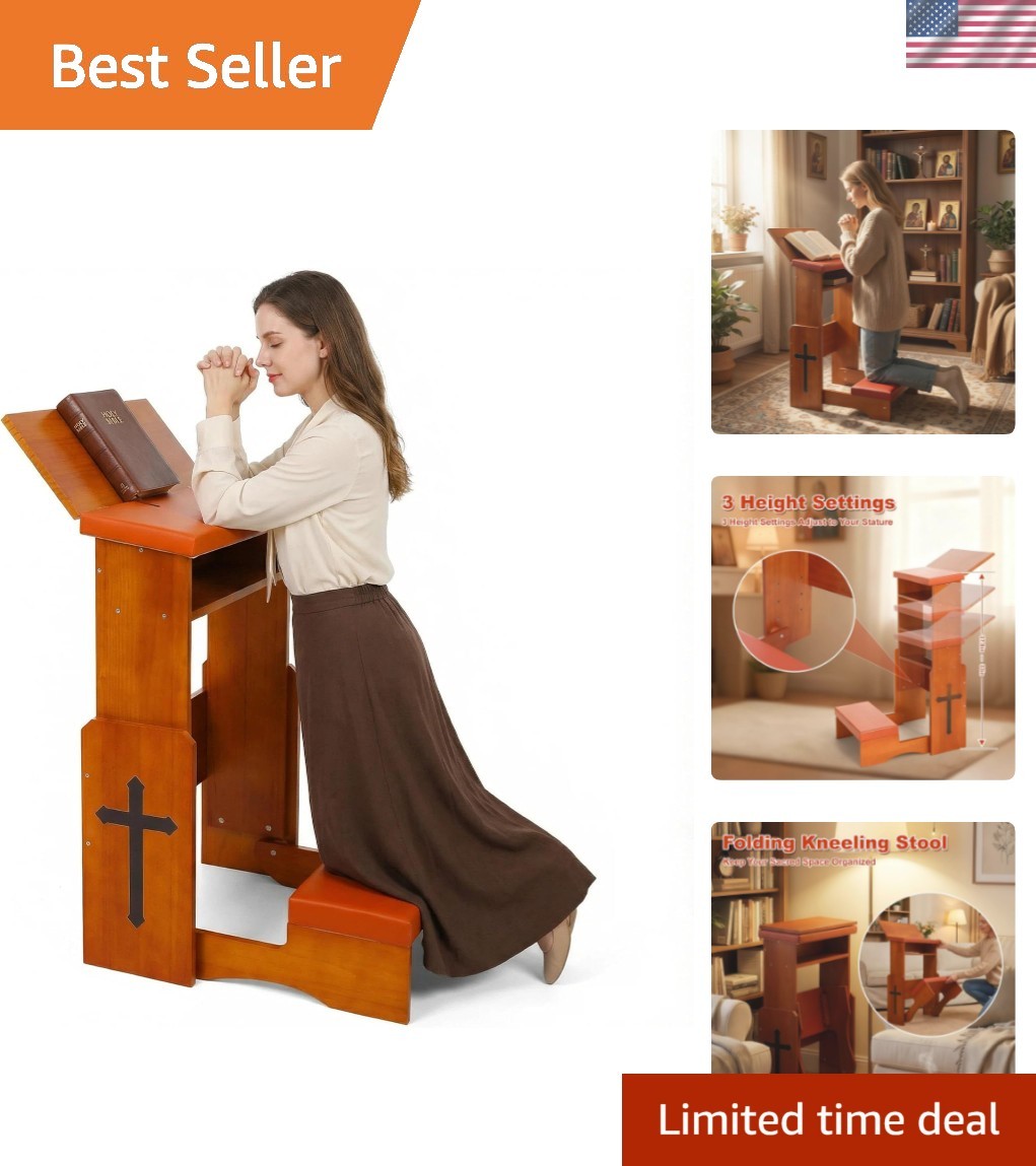 Folding Prayer Bench for Home Use – Adjustable Wooden Kneeler for Prayer & Me…