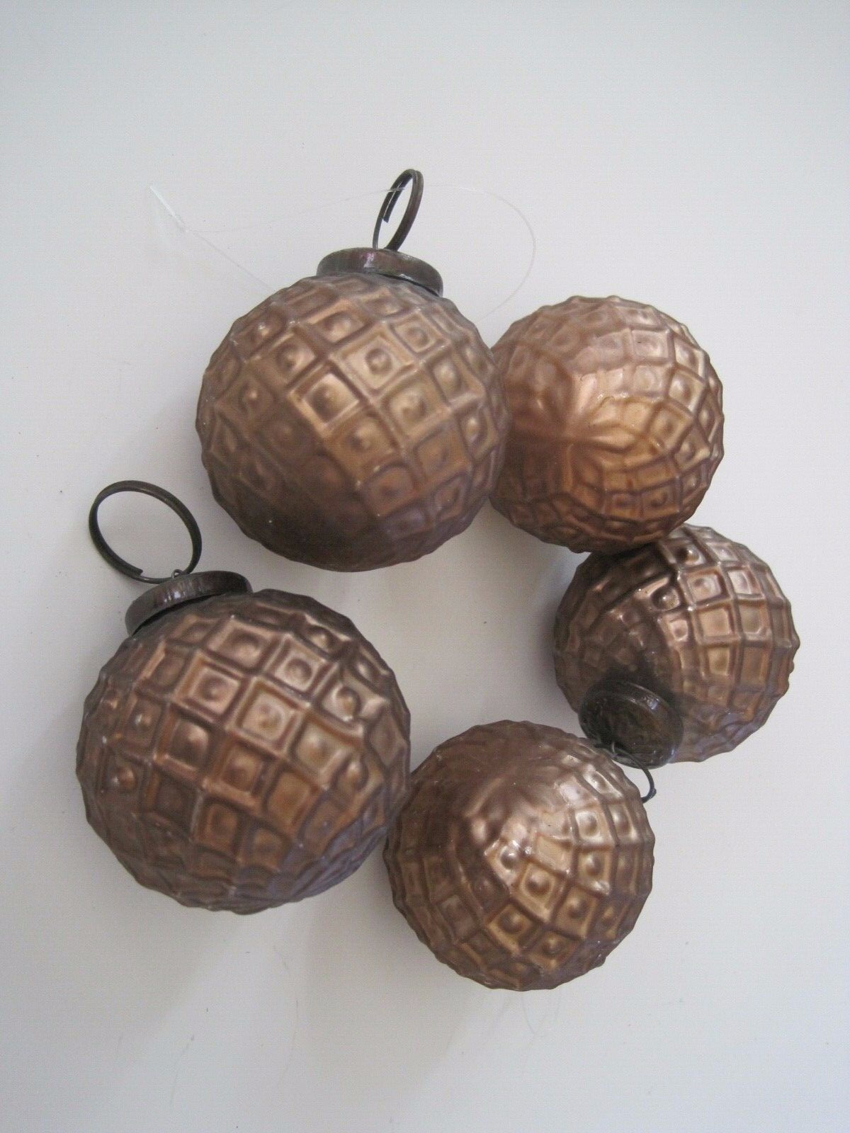 Brown Gold Christmas Ornament Criss Cross Ball Globe 2″ Set 5