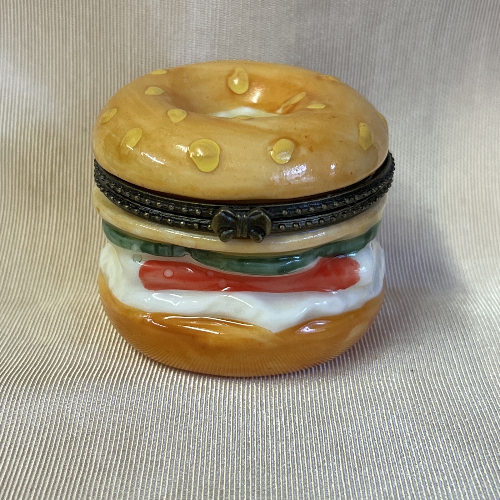 Bagel Sandwich Lox Cream Cheese Hinged Trinket Box