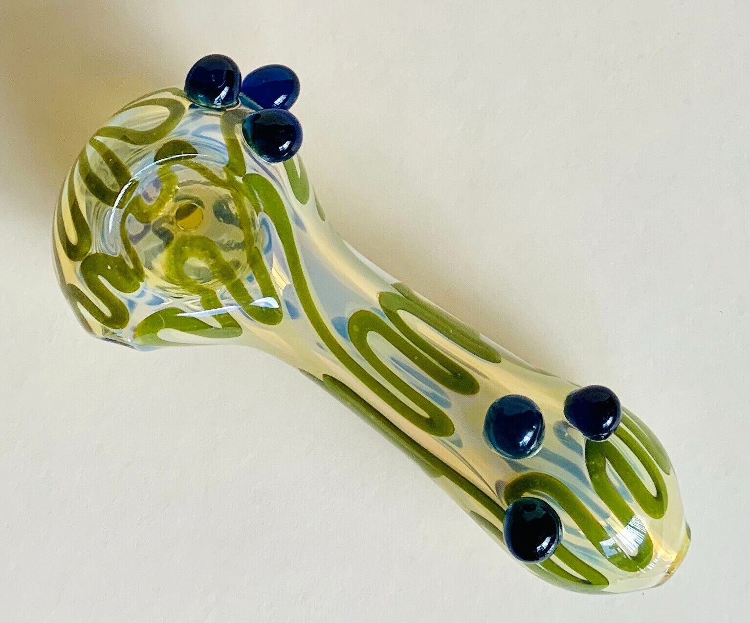 4.5″ Green Swirl w/Blue Dot Heavy Thick Glass Tobacco Smoking Spoon Pipe