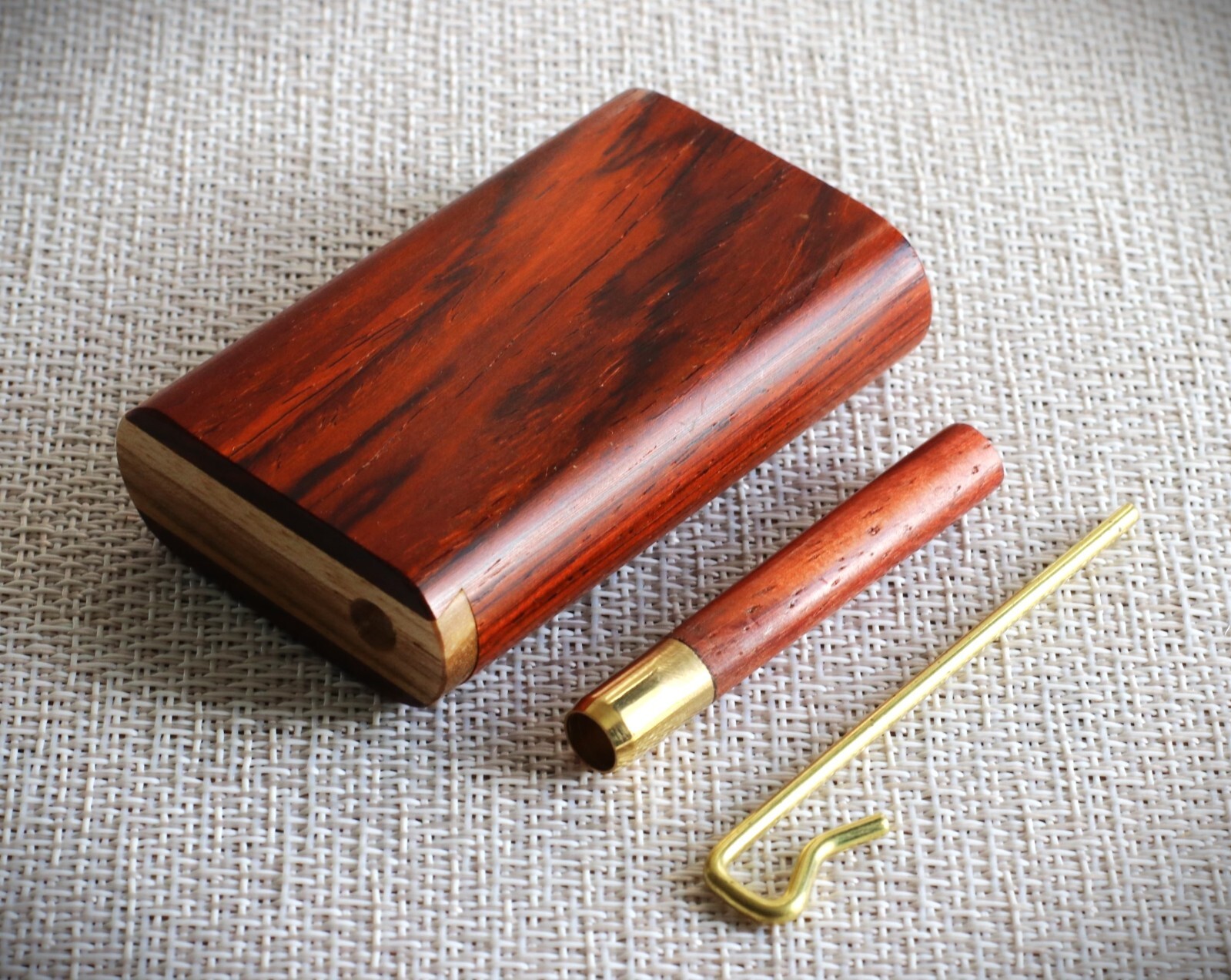 3″ Cocobolo Wood Dugout with One Hitter-Slider Lid-American Crafted Stash Box