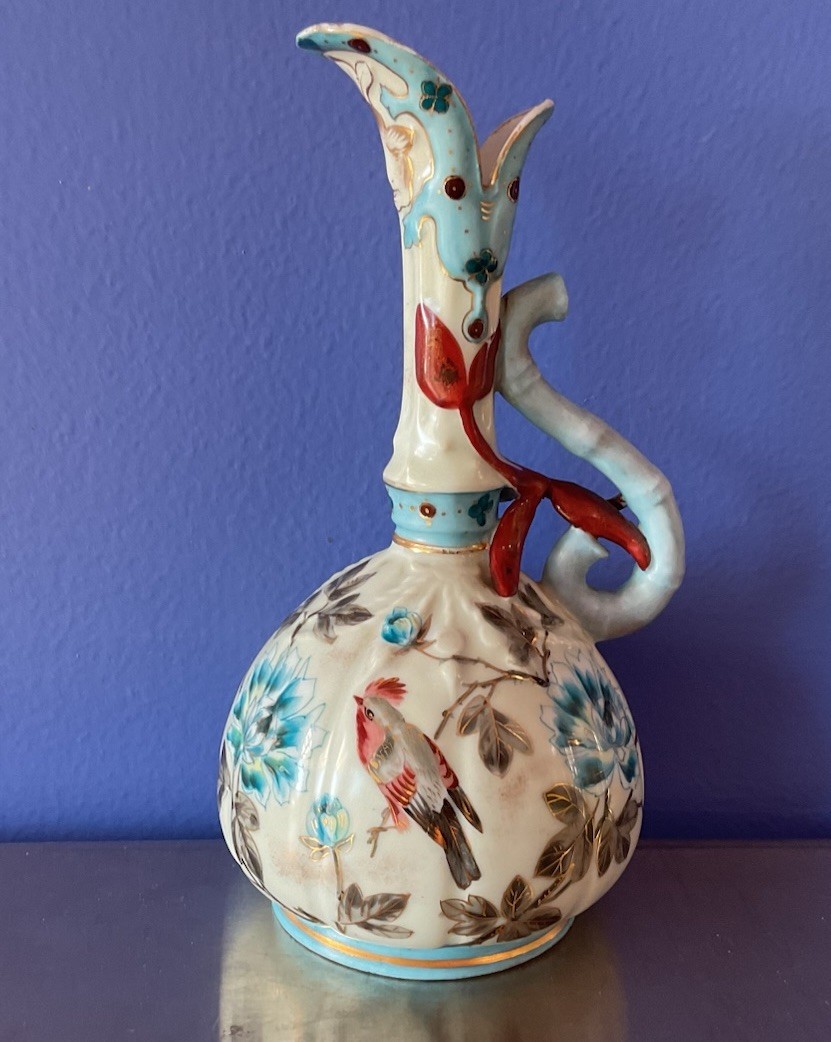 Beautiful Antique Victoria Carlsbad Blue & Gold Accents Vase 9.5 Inches Mint