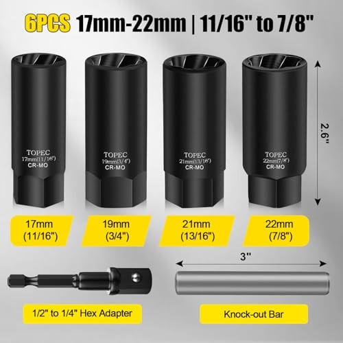 6PCS Deep Lug Nut Removal Tool, 1/2″ Drive Lug Nut Extractor Set, 6 PCS