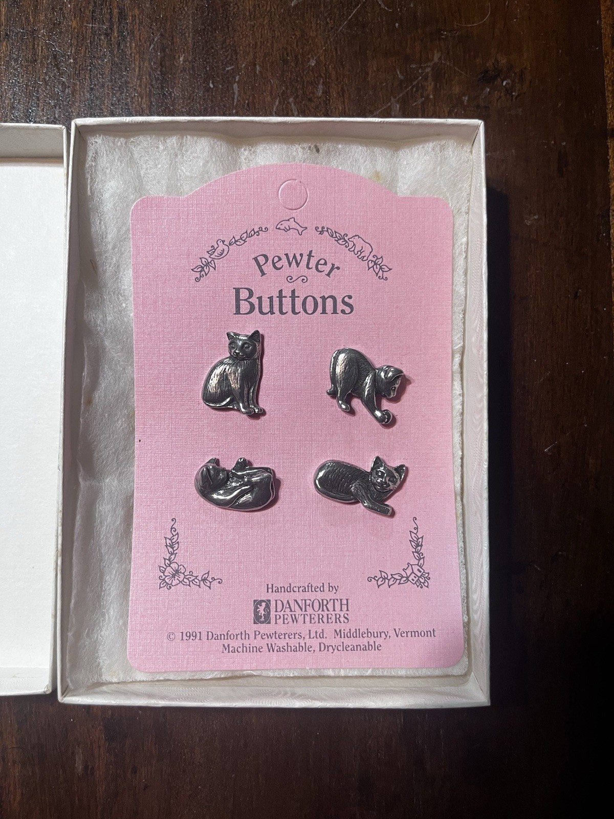 Vintage 1991 Danforth Pewter Cat Buttons Set Handcrafted Vermont Sewin Quiltin