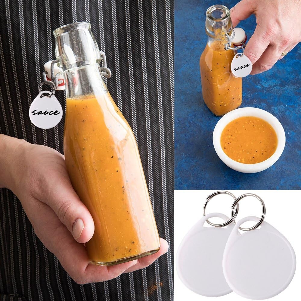 55 pcs Round Key Tags with Split Ring 1.5 Inch White Plastic Writable Stickers