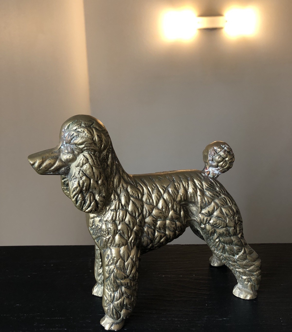 Vintage Antique 7” Heavy Solid Brass Detailed Poodle Dog Sculpture Patina