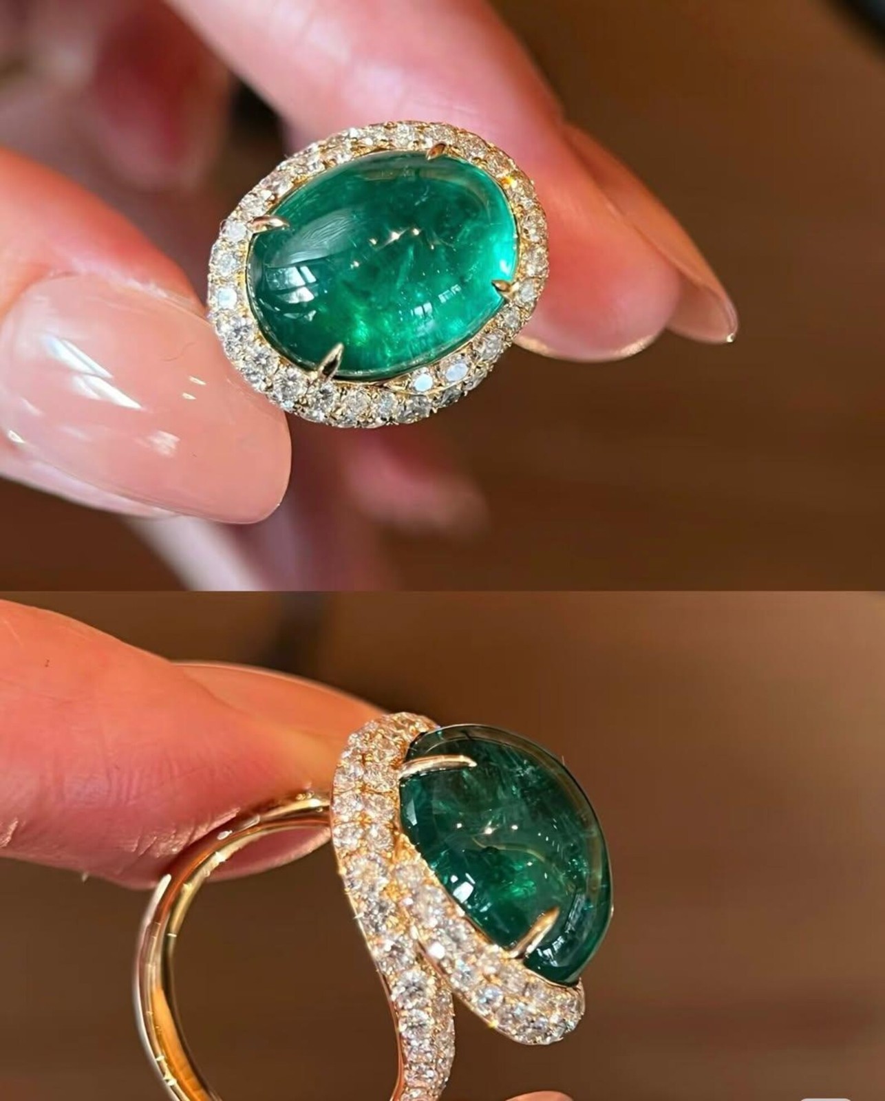 Emerald Cabochon & Diamond 18K Yellow Gold Over Womens Engagement Ring Size 5-12