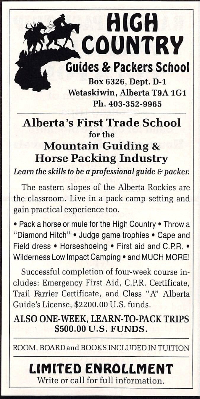 High Country Guides & Packers School Alberta Canada Vtg Magazine Print Ad