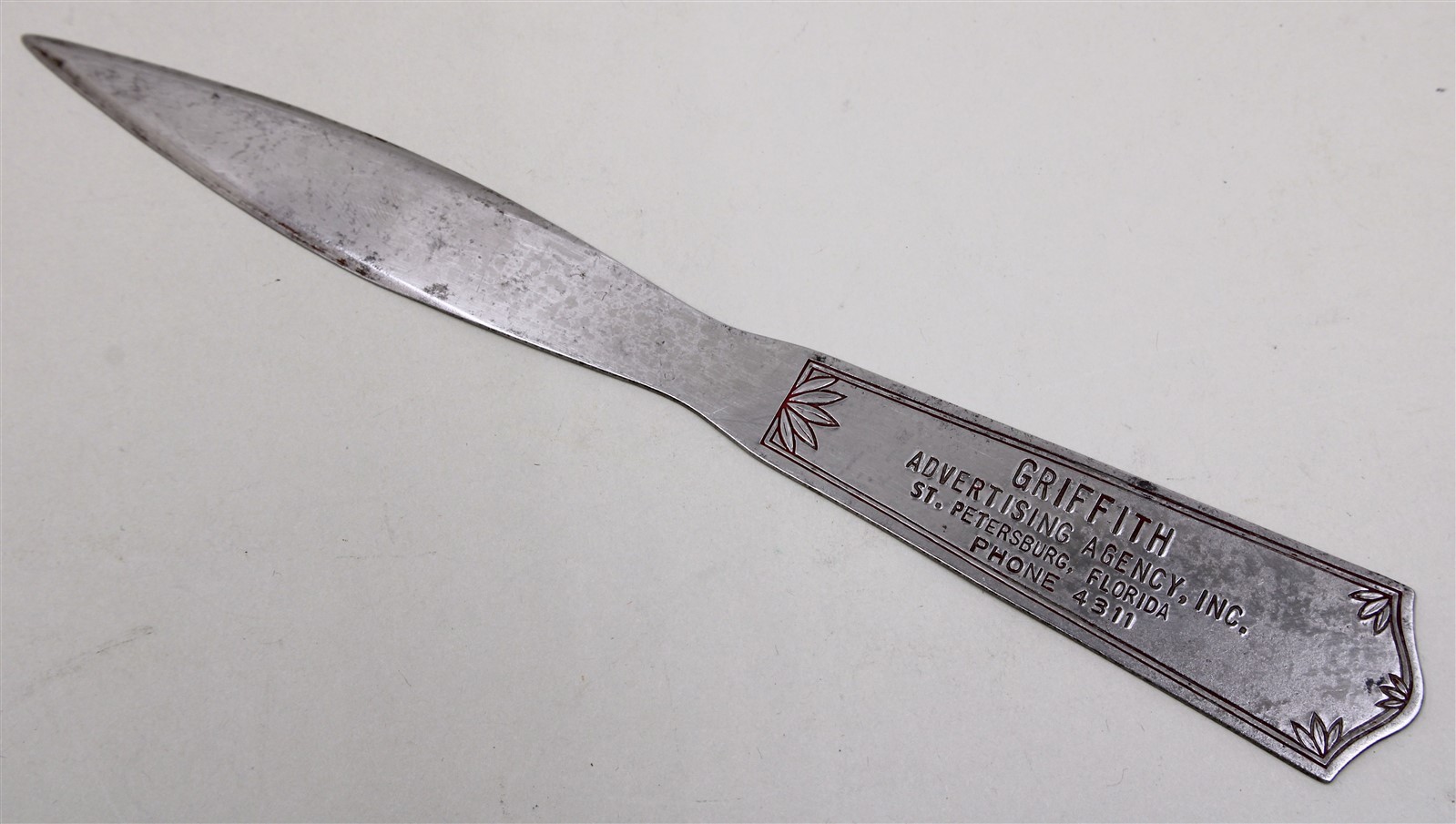 Vtg ADVERTISING LETTER OPENER GRIFFITH AD AGENCY St. Petersburg Fla Pre-1940’s