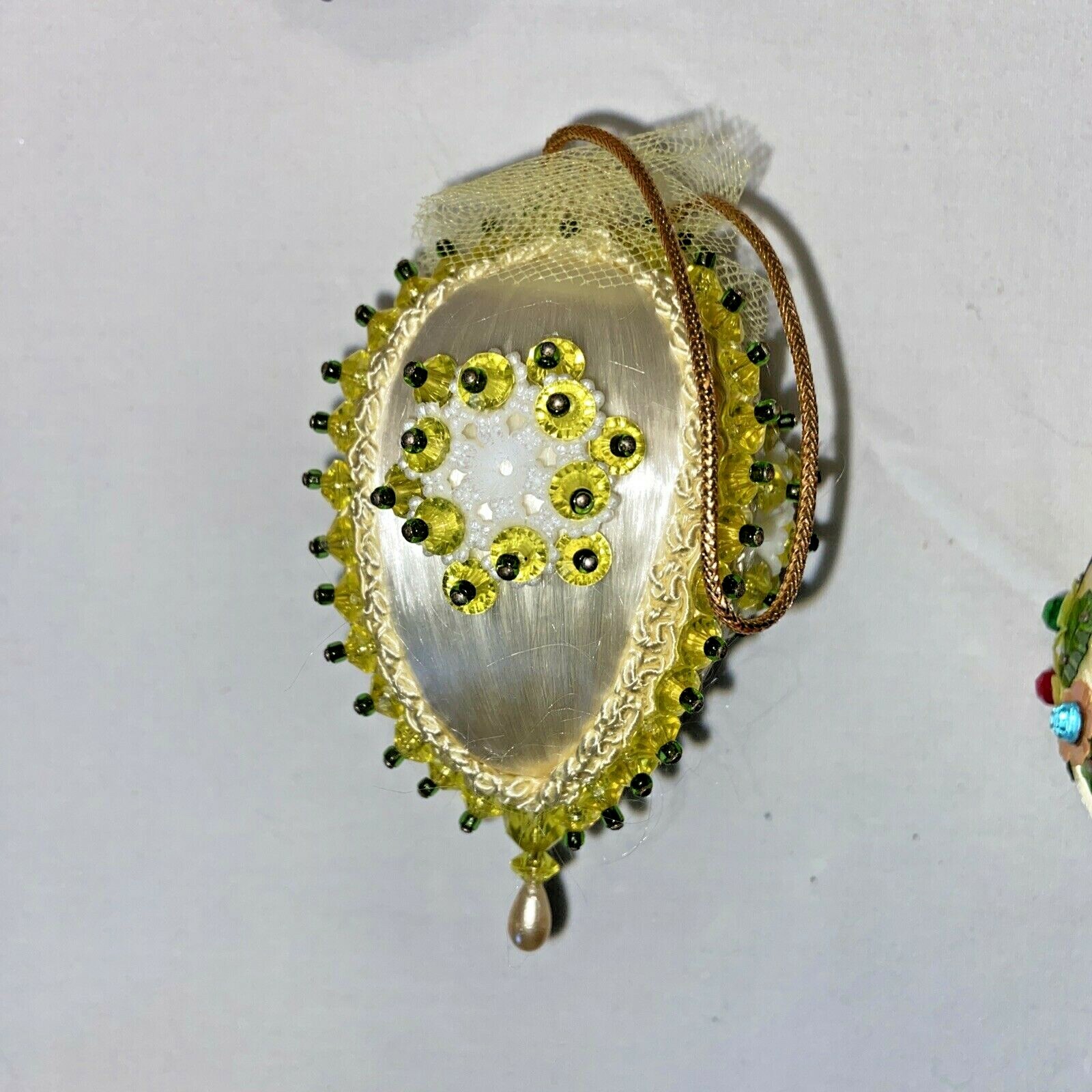 Vintage Christmas Easter Handmade Beaded Sequins 8 Push Pin Egg Ball Ornaments