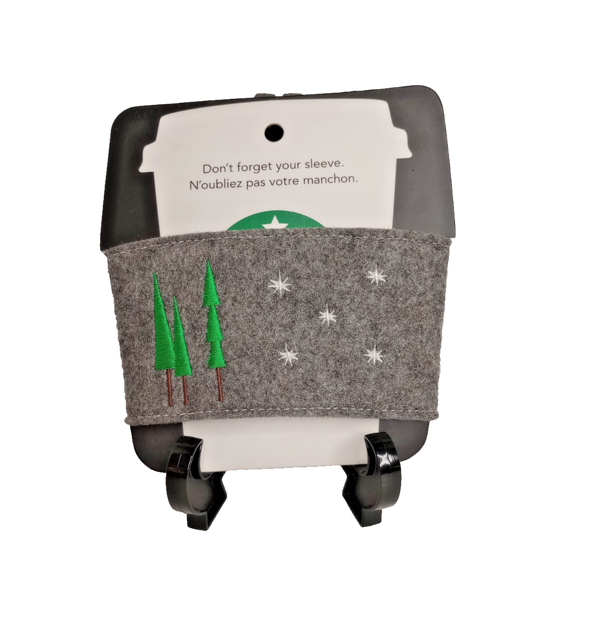 Starbucks Gray Felt Holiday Reusable Cup Sleeve with Trees and Stars From 2010