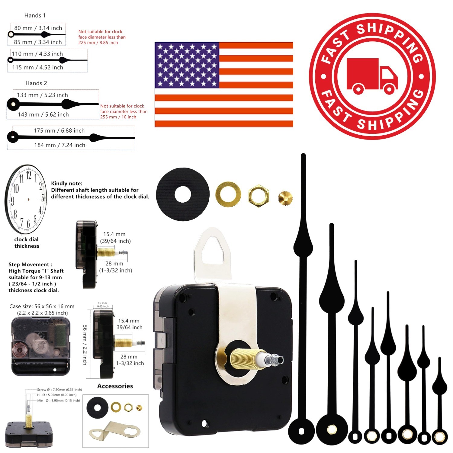 Analog Clock Mechanism for Repairing and DIY Projects with Hands Included