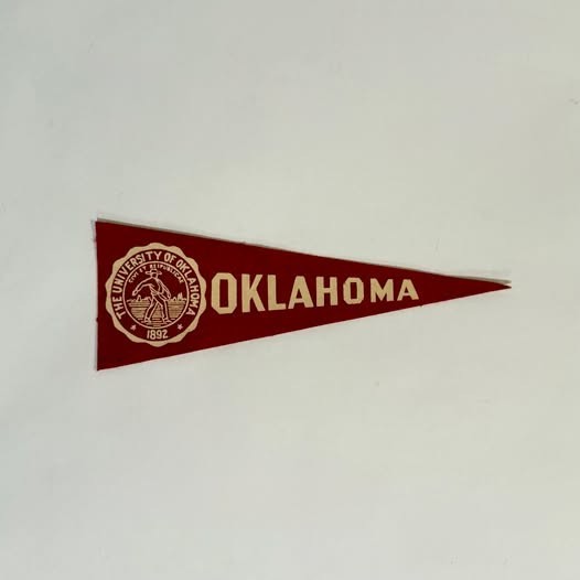 University of Oklahoma Small Dark Red & White Vintage Pennant Flag