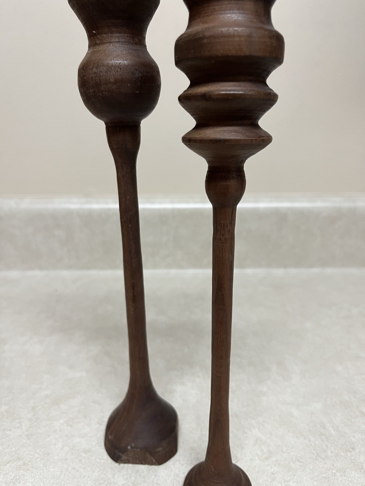 Set of 2 Vintage Dark Brown Wood Candle Holders Candle Sticks