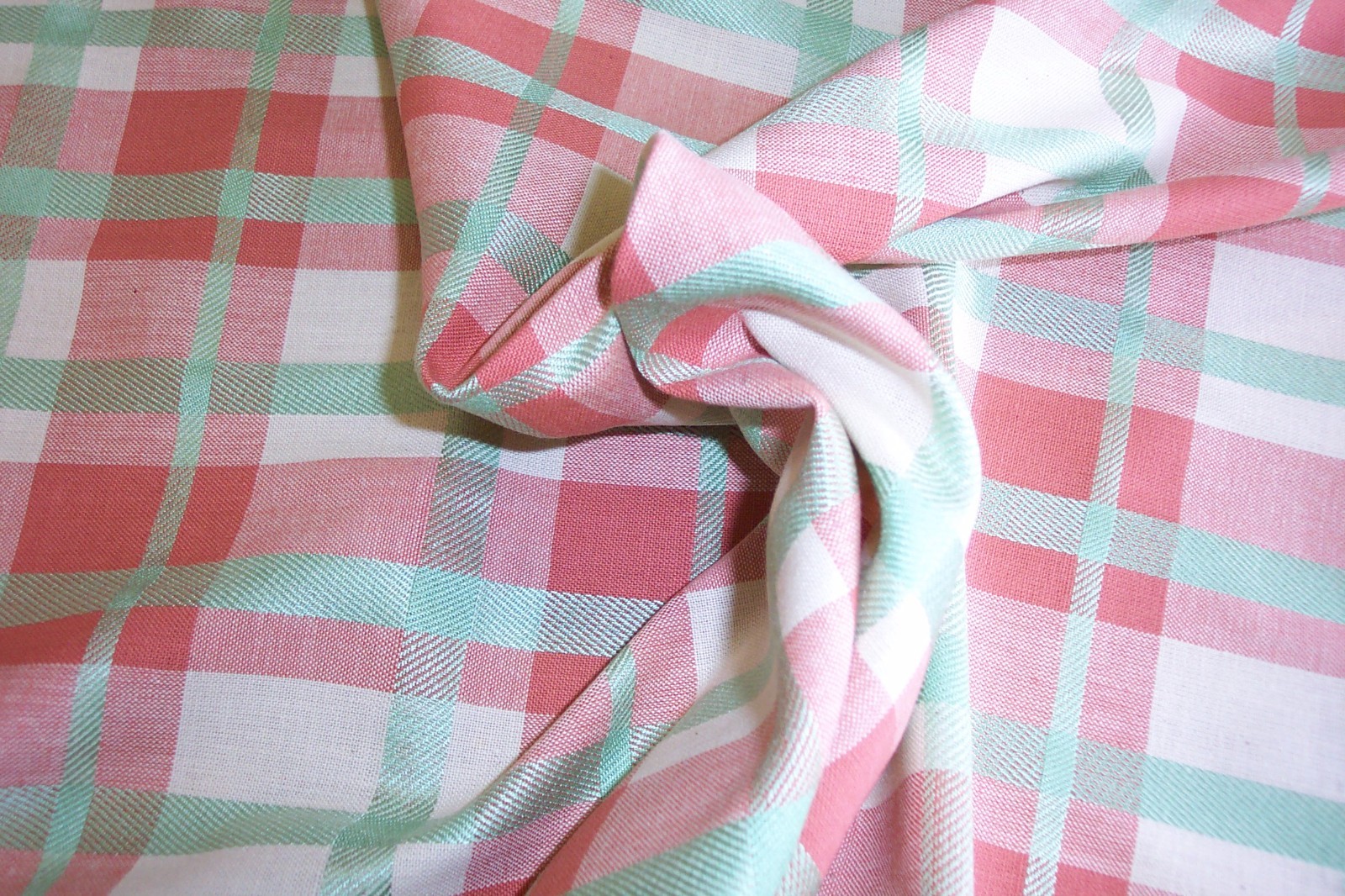 NEW, Peach Plaid, cotton blend cloth fabric material, is sold by the yard