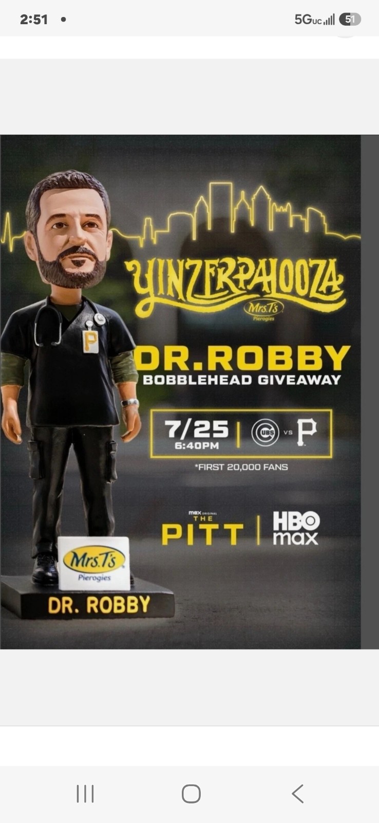 Pittsburgh Pirates Dr. Robby Bobblehead SGA 7/25/26 NIB Rare Pre-Sale
