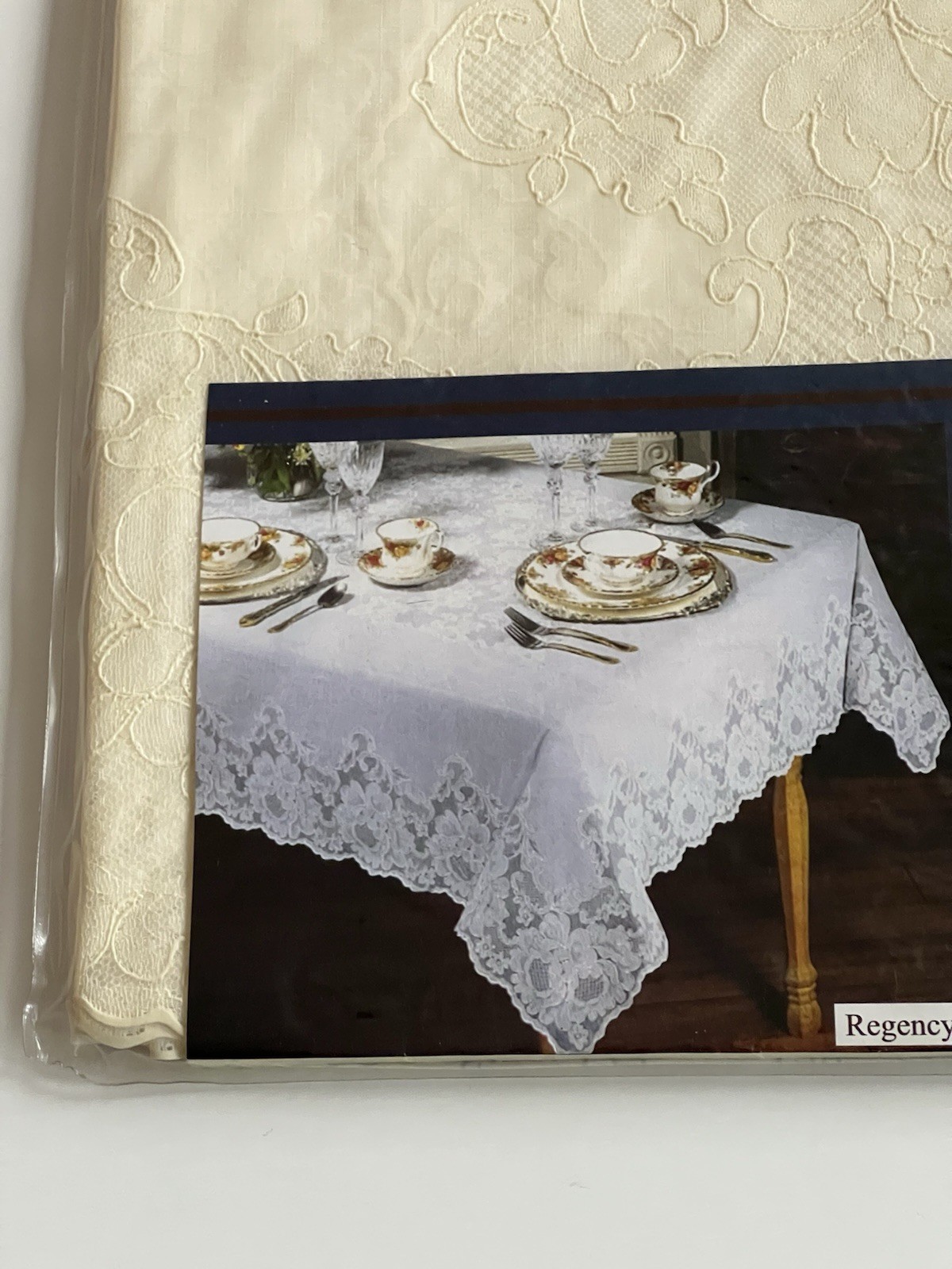 Accent Regency Tableware Lace Look Easy Care Vinyl Tablecloth 132 X 178 cm Shown