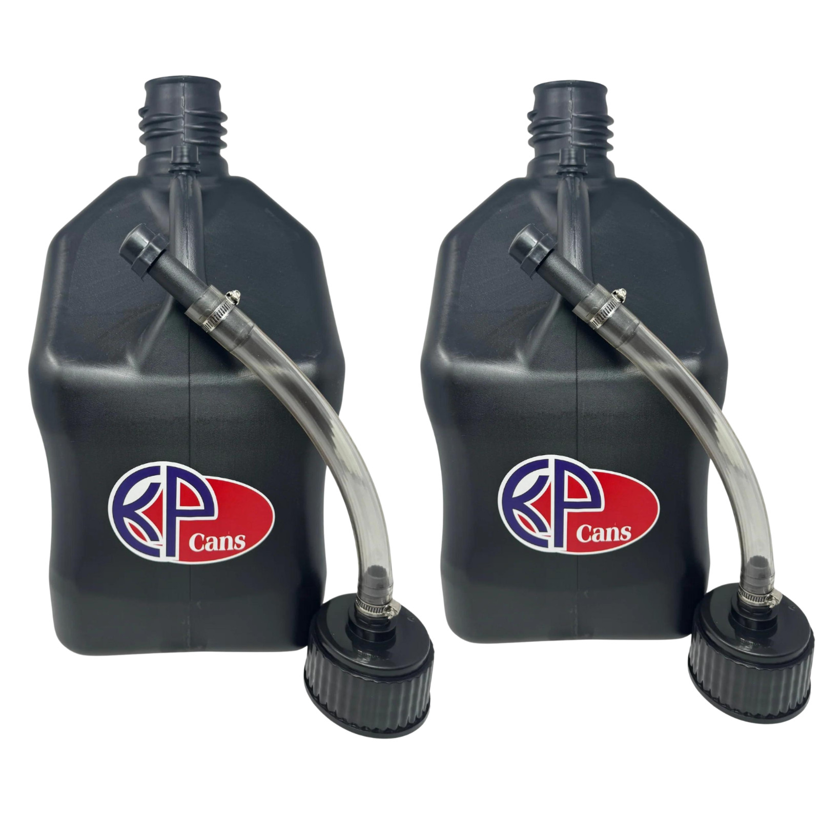 5.5 Gallon KP Cans Square Racing Jug Utility Can w/ 15in Clear Hose 2 Pack
