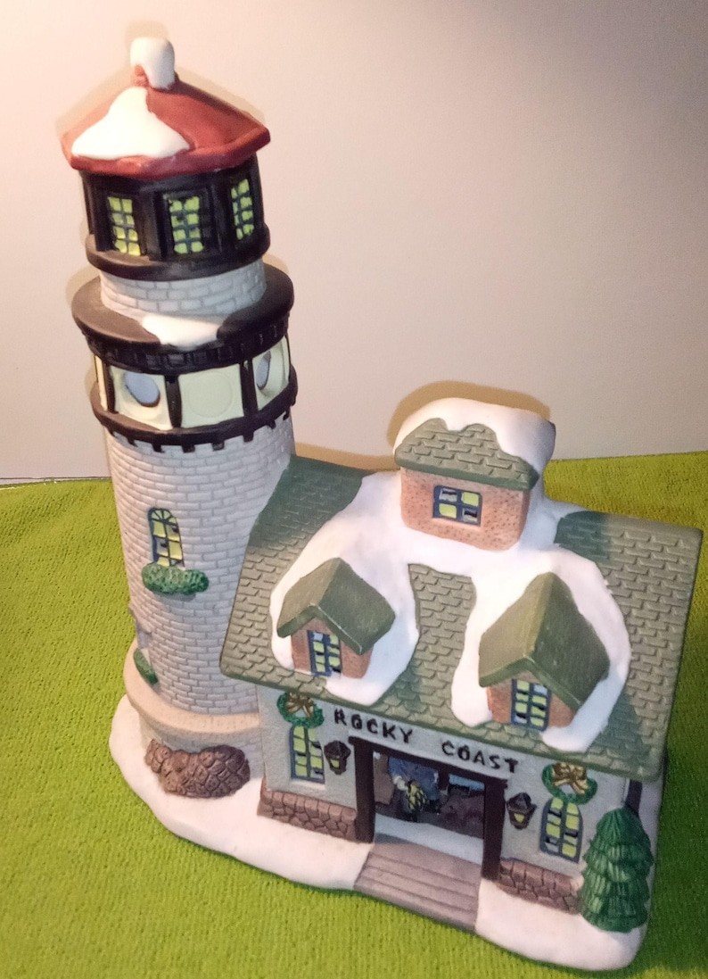 Vintage Ceramic Rocky Coast Lighthouse