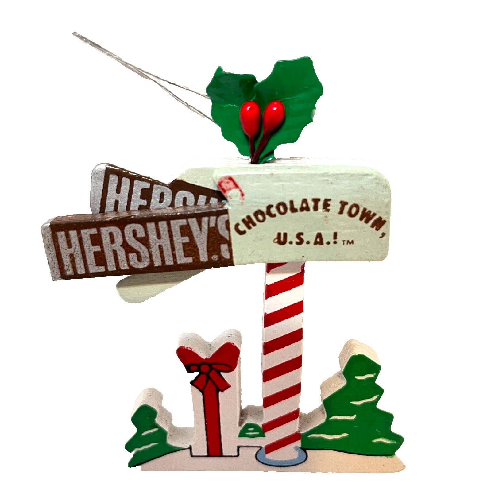 Vintage 1992 Kurt S Adler Hersherys Chocolate Town Wood Christmas Ornament