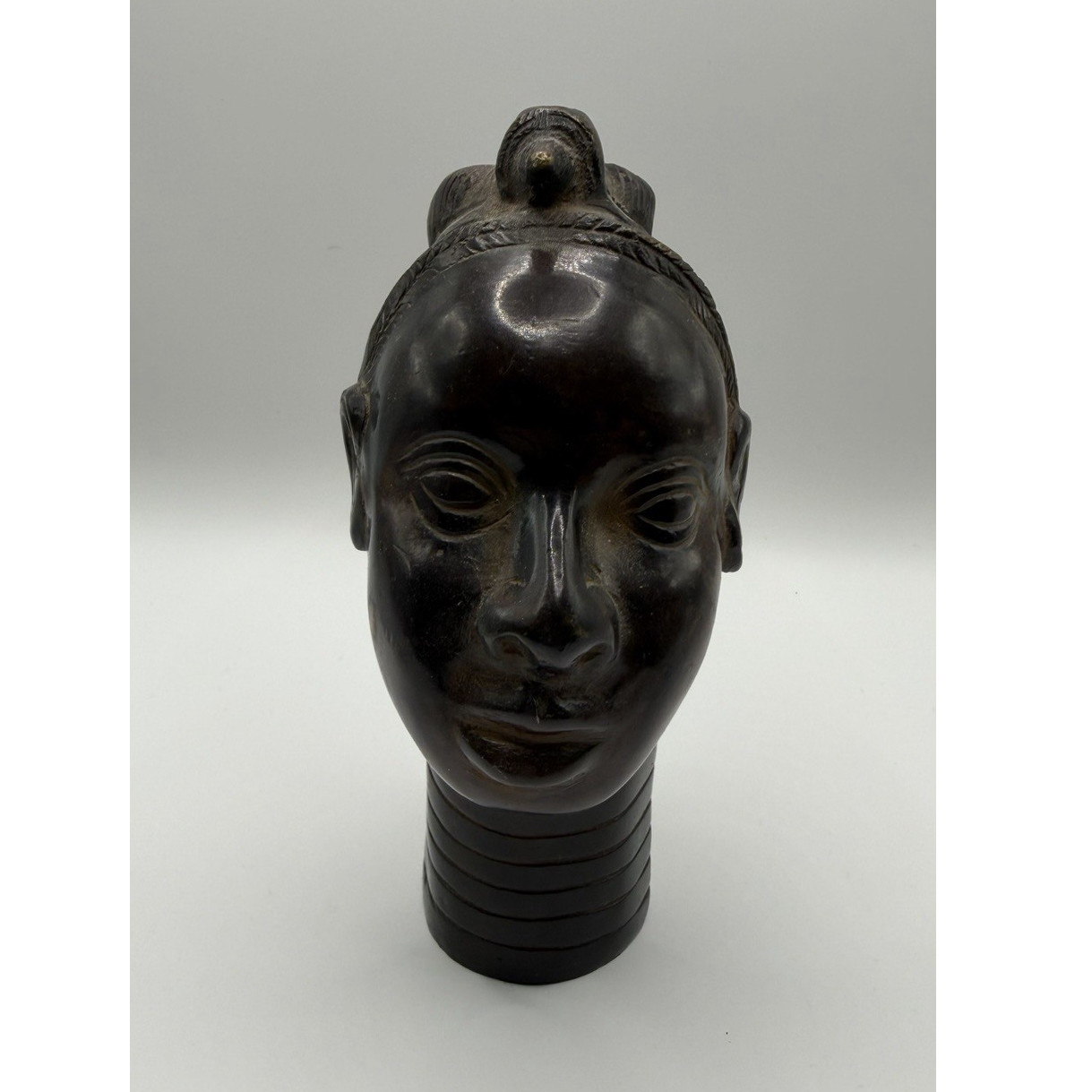 African Handmade Carved Bust Sculpture Dark Bronze Collectible Figure