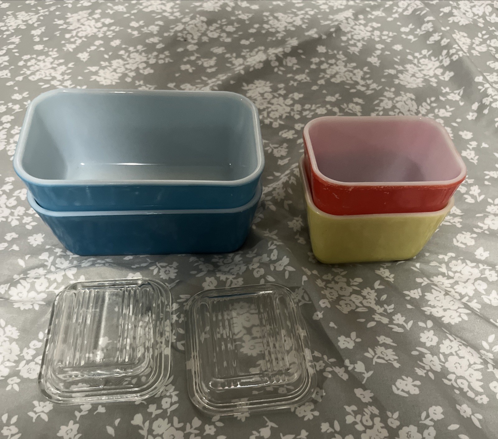 Vintage Pyrex Glass Storage Containers Set Refrigerator Dishes Multicolor
