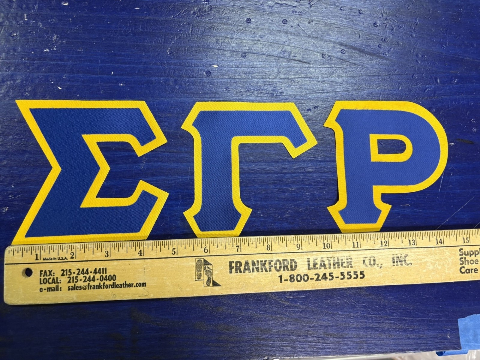 Sigma Gamma Rho 4″ Greek Twill Sew On Letters Royal/Gold Adhesive Backing