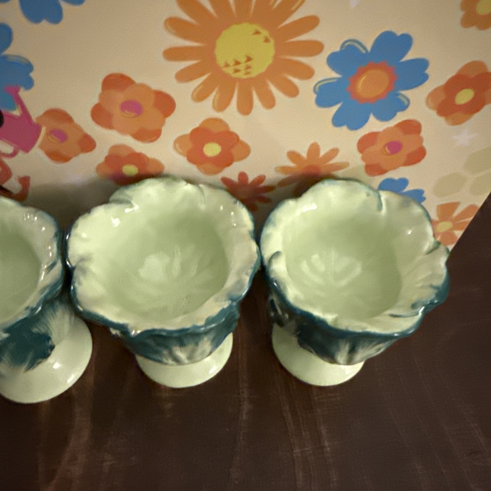 Vintage Ceramic Egg Cups 4 Anthropomorphic 1930’s 1950’s cabbage core