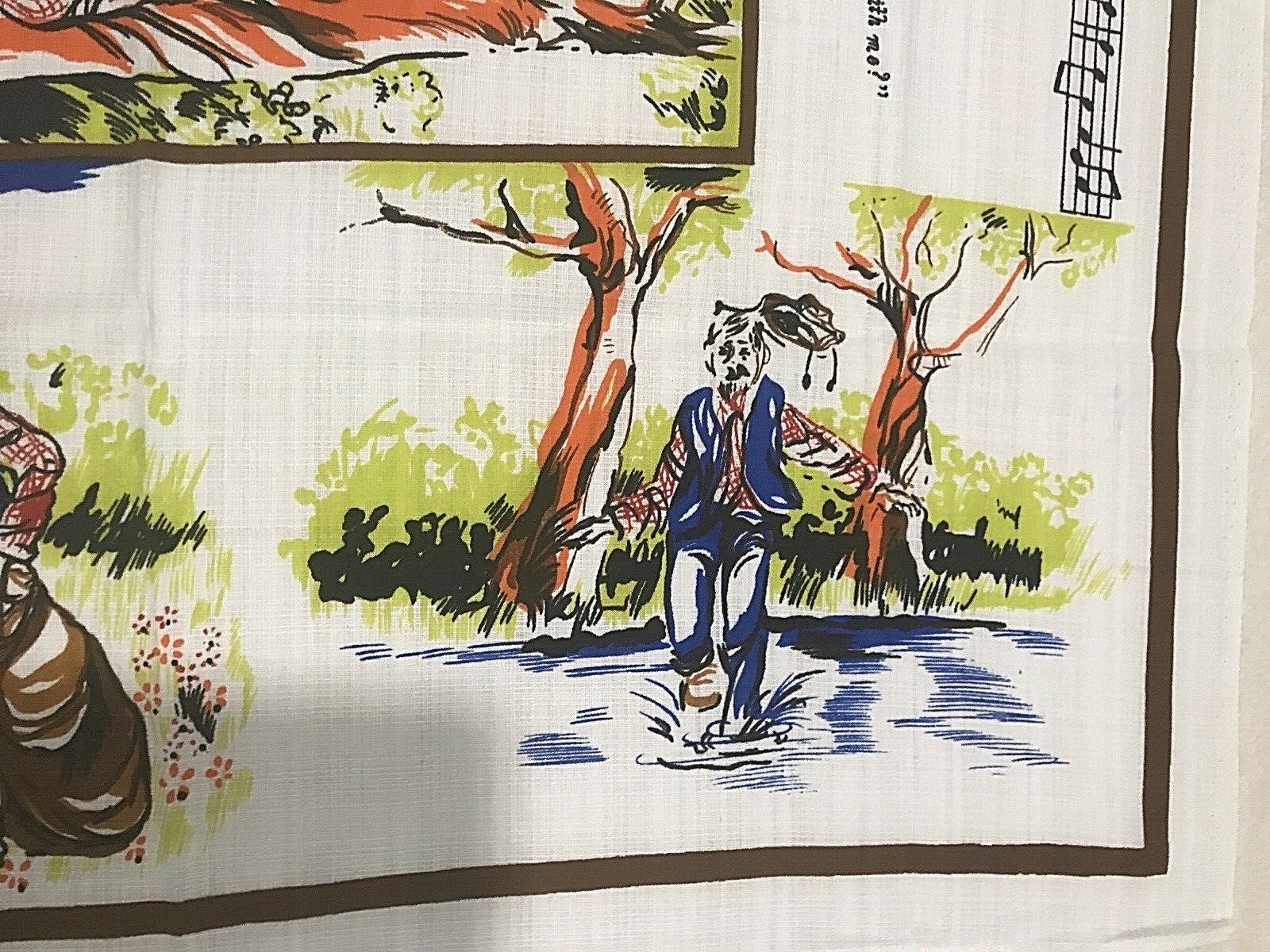 Waltzing Matilda Large 36″ x 36″ Tablecloth Wall Hanging Decor Linen Vintage EUC