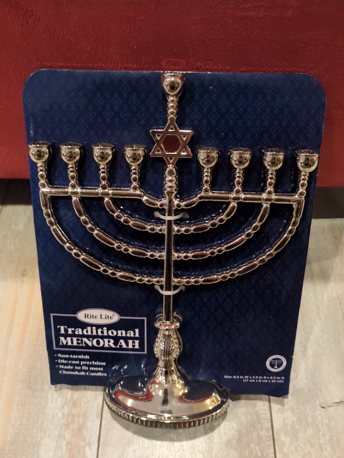 NEW Rite Lite Traditional MENORAH New Silver Metal w Star of David 6.5″w x 8.5″h