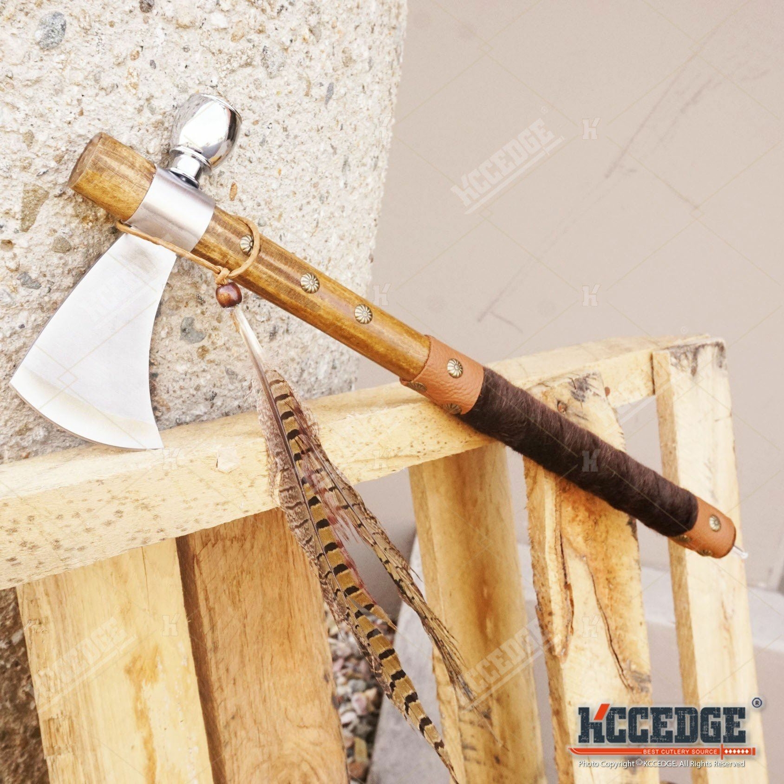 19″ NATIVE AMERICAN TOMAHAWK Replica Axe PEACE PIPE with Functional Pipe