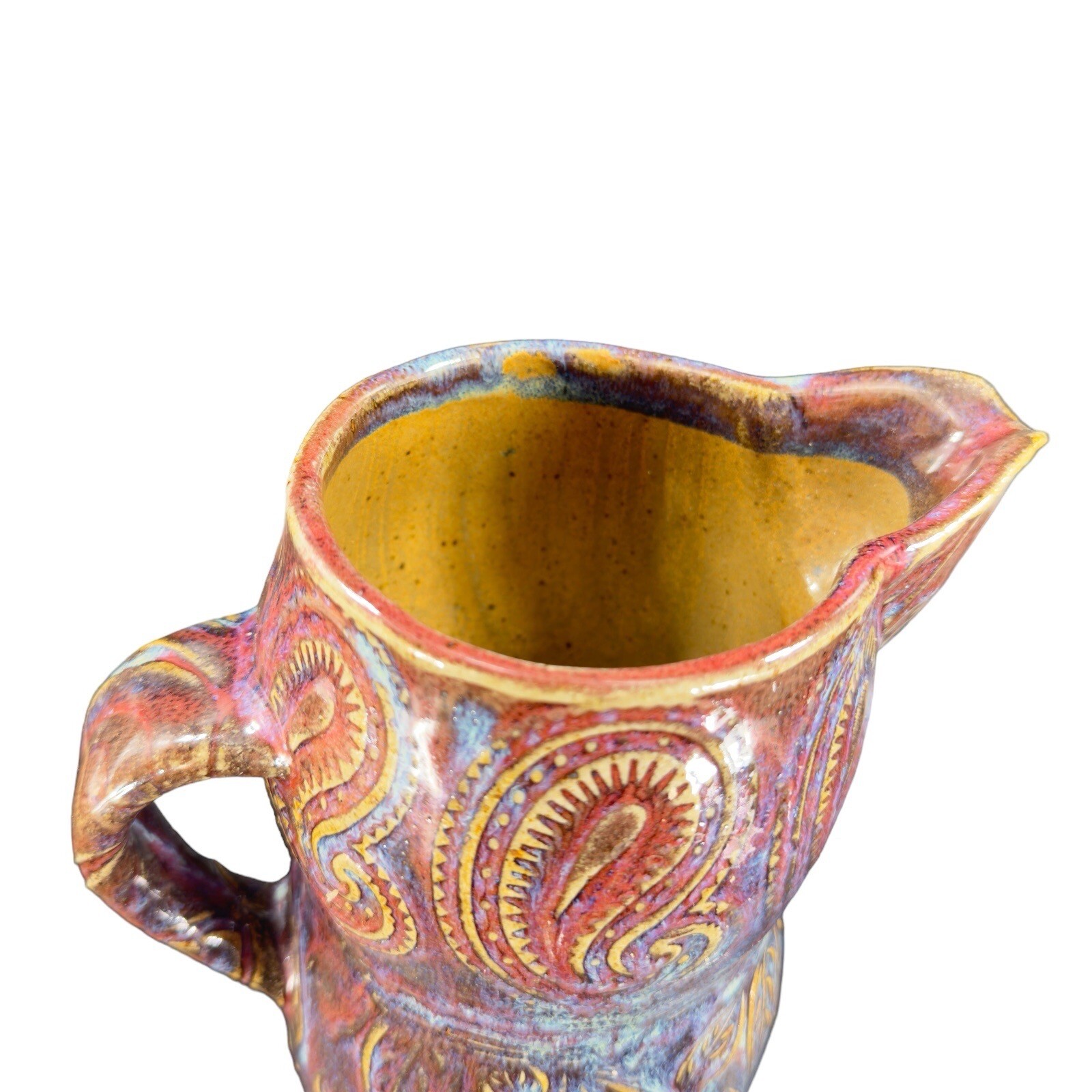 Hand Made Primitive Studio Art Pottery Pitcher With Juice Rimmer Stackable VTG