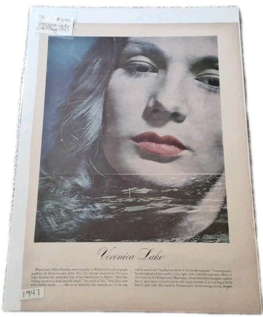 Veronica Lake Movie Star 1947 Article 10 1/4 inches wide by 13 3/4 inches tall.