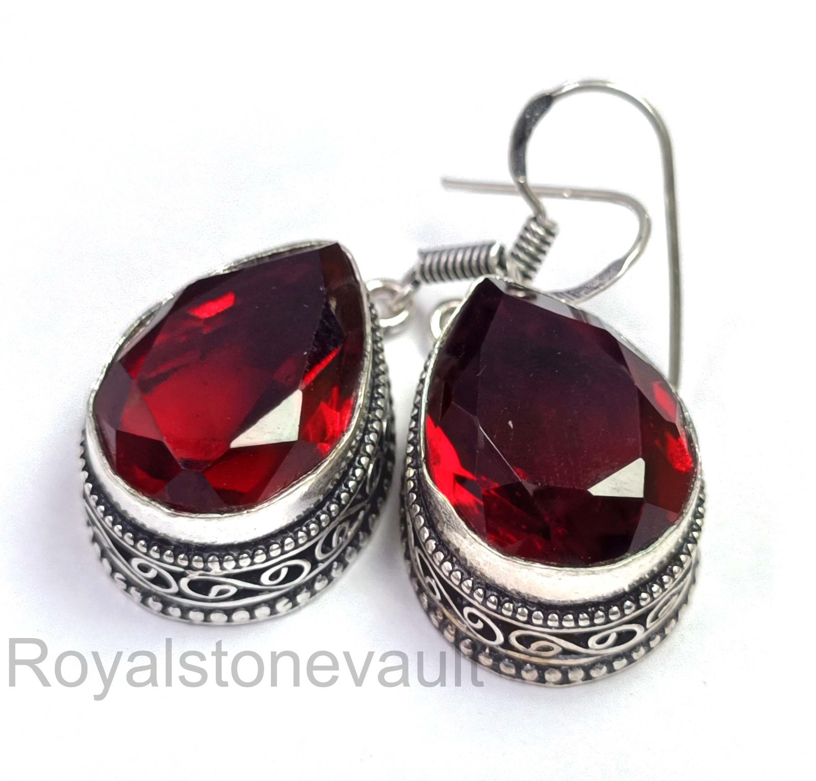 75.90 Ct Red Ruby IGL Pear Cut 925 Solid Silver Earrings Gemstone 5DDB