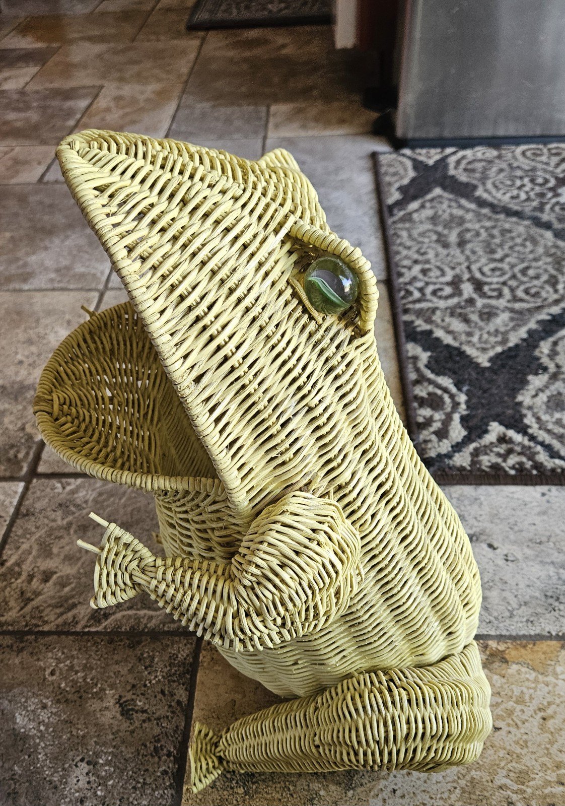 Vintage MCM FROG Basket Bin Large WICKER Rattan BOHO Toad