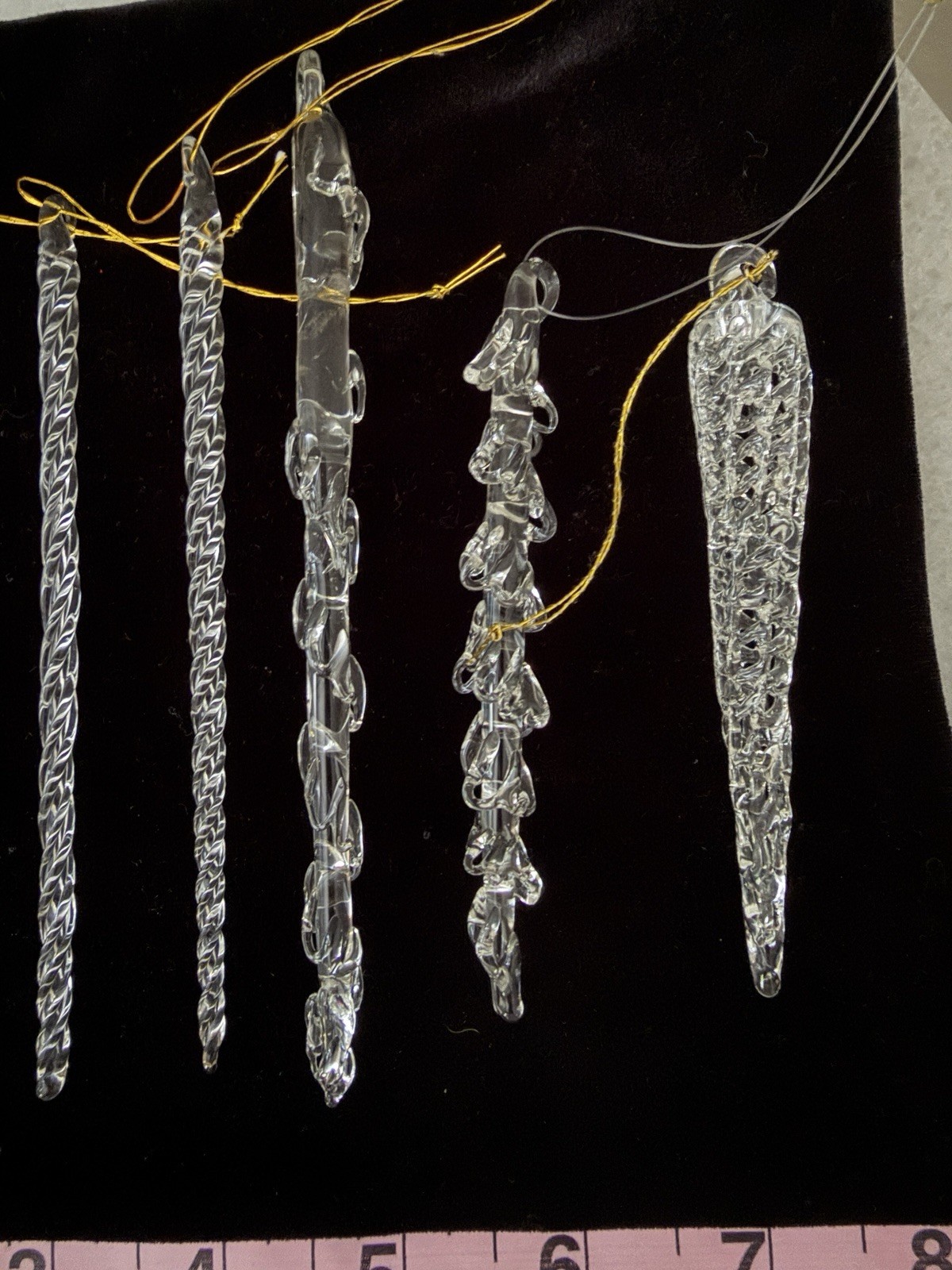 Set Of Seven (7) Glass Icicle Ornaments. Christmas Tree Ornaments. Taiwan