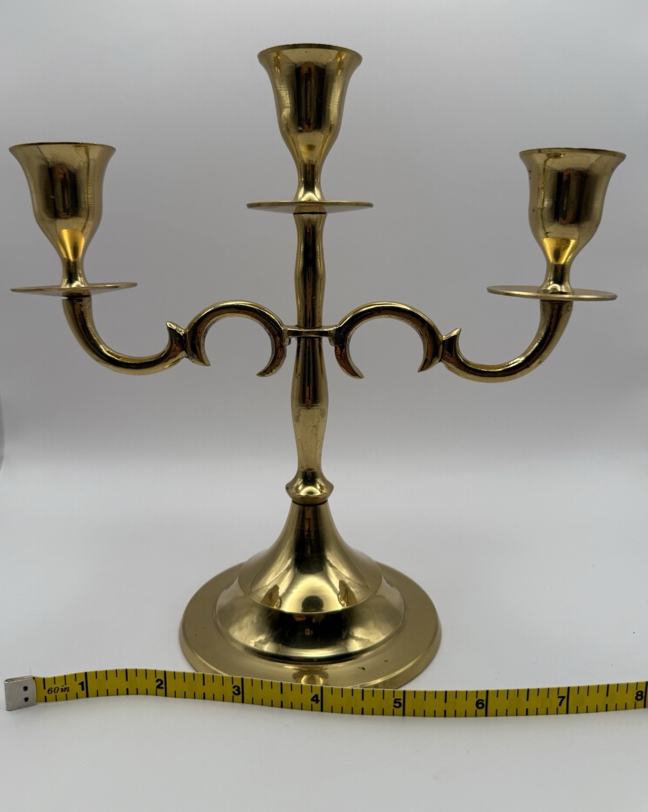 Pair Vintage Solid Brass 3 Arm Candelabra Candlesticks Made in India 8” Tall