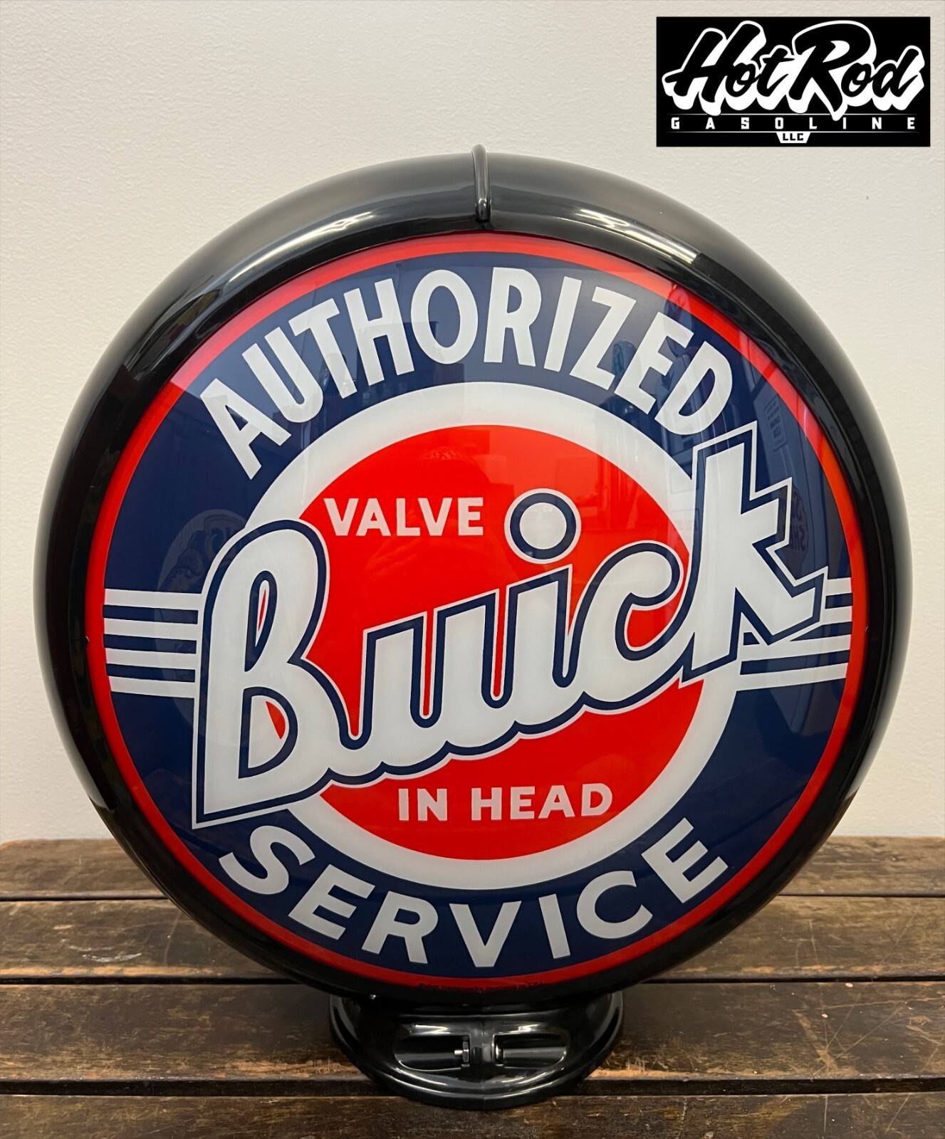 BUICK AUTHORIZED SERVICE Reproduction 13.5″ Gas Pump Globe – (Black Body)