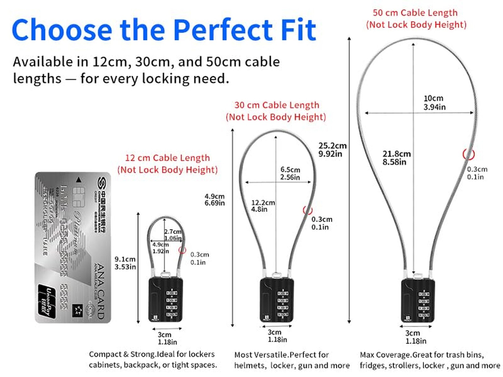 RESET-200 4-Digit Combination Cable Lock, 19.7 in/50cm, 2 Pack | 19.7 in/50cm…