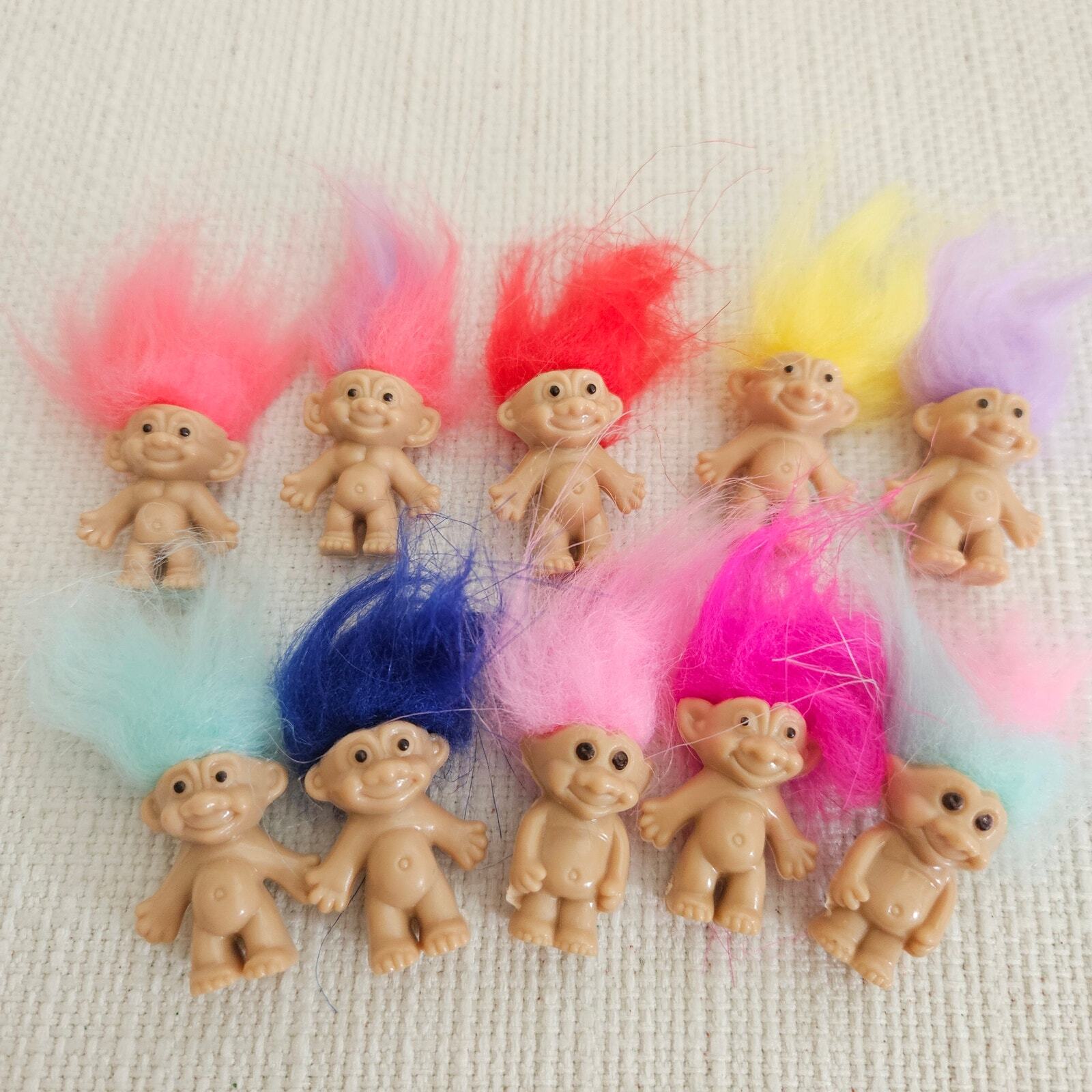 Set of 10 Multi-Colored Miniature 2″ Troll Dolls Figurines with Bright Colorful