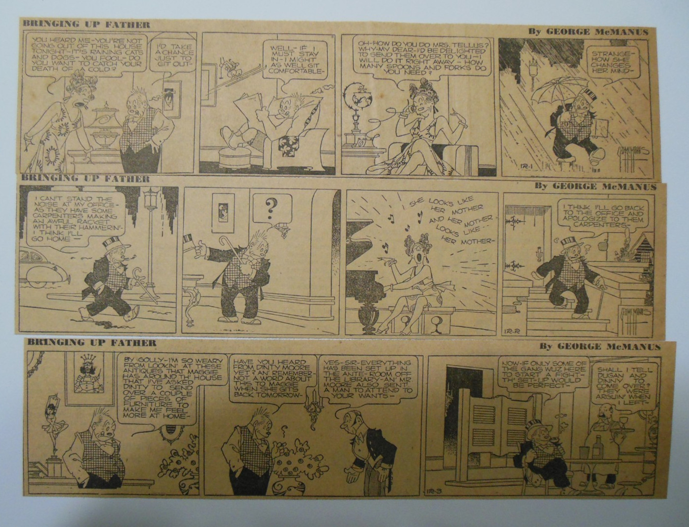 (25) “Bringing Up Father” Dailies by George McManus 12/1941 Size: 3 x 10 inches