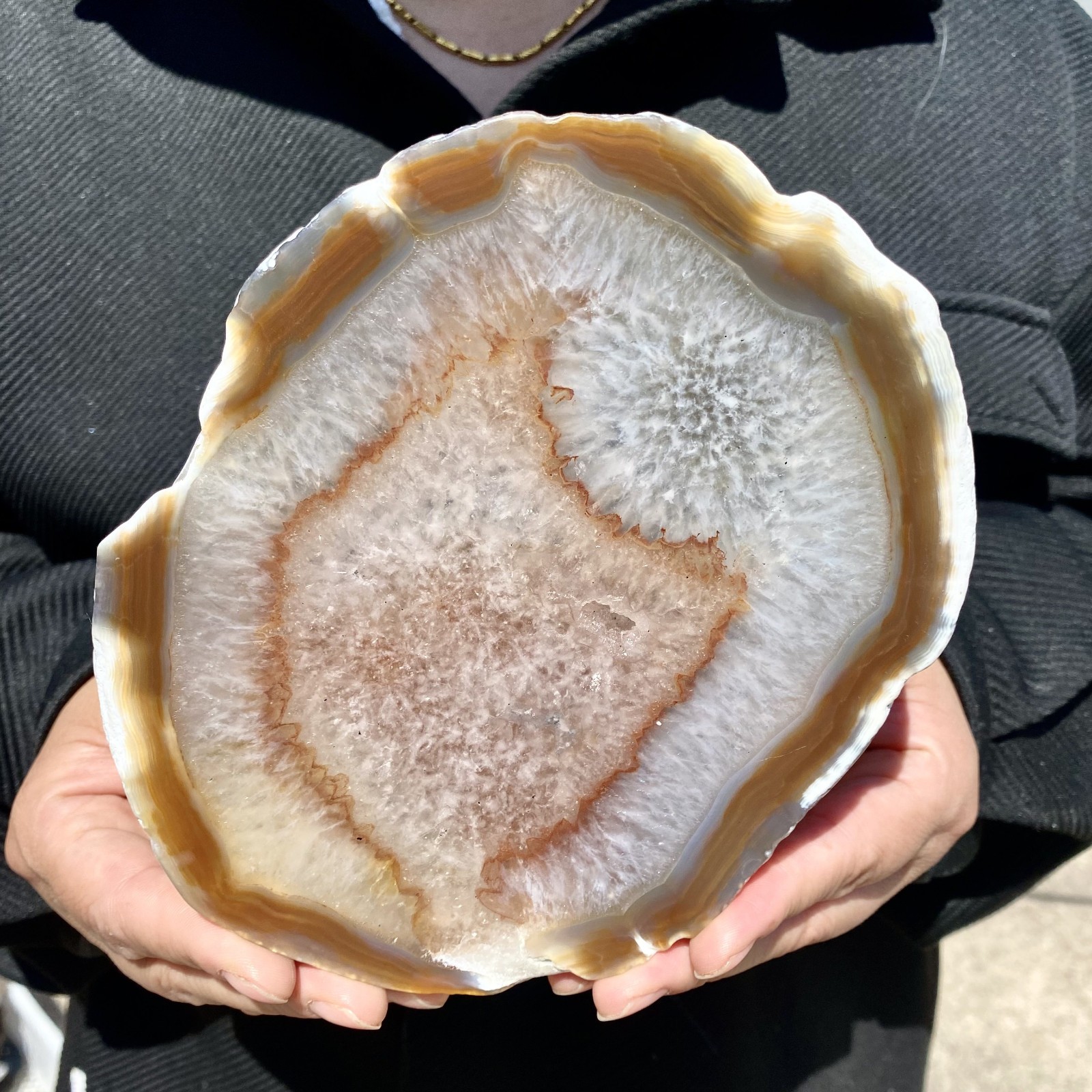 1.4LB Natural Agate Striped Crystal Quartz, Hand-cut Mineral Specimen Healing