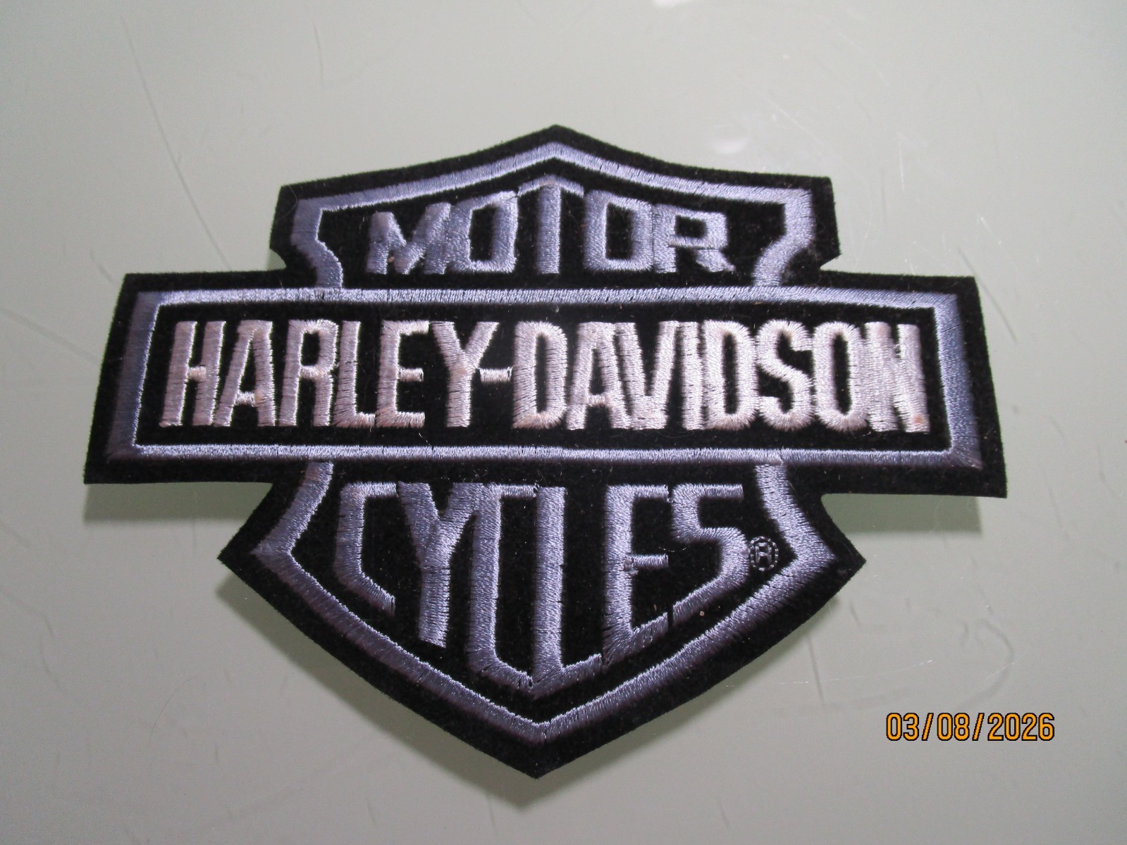 HARLEY MOTOR CO. PATCH BAR & SHIELD 6 INCHES WIDE 4 1/2 IN TALL