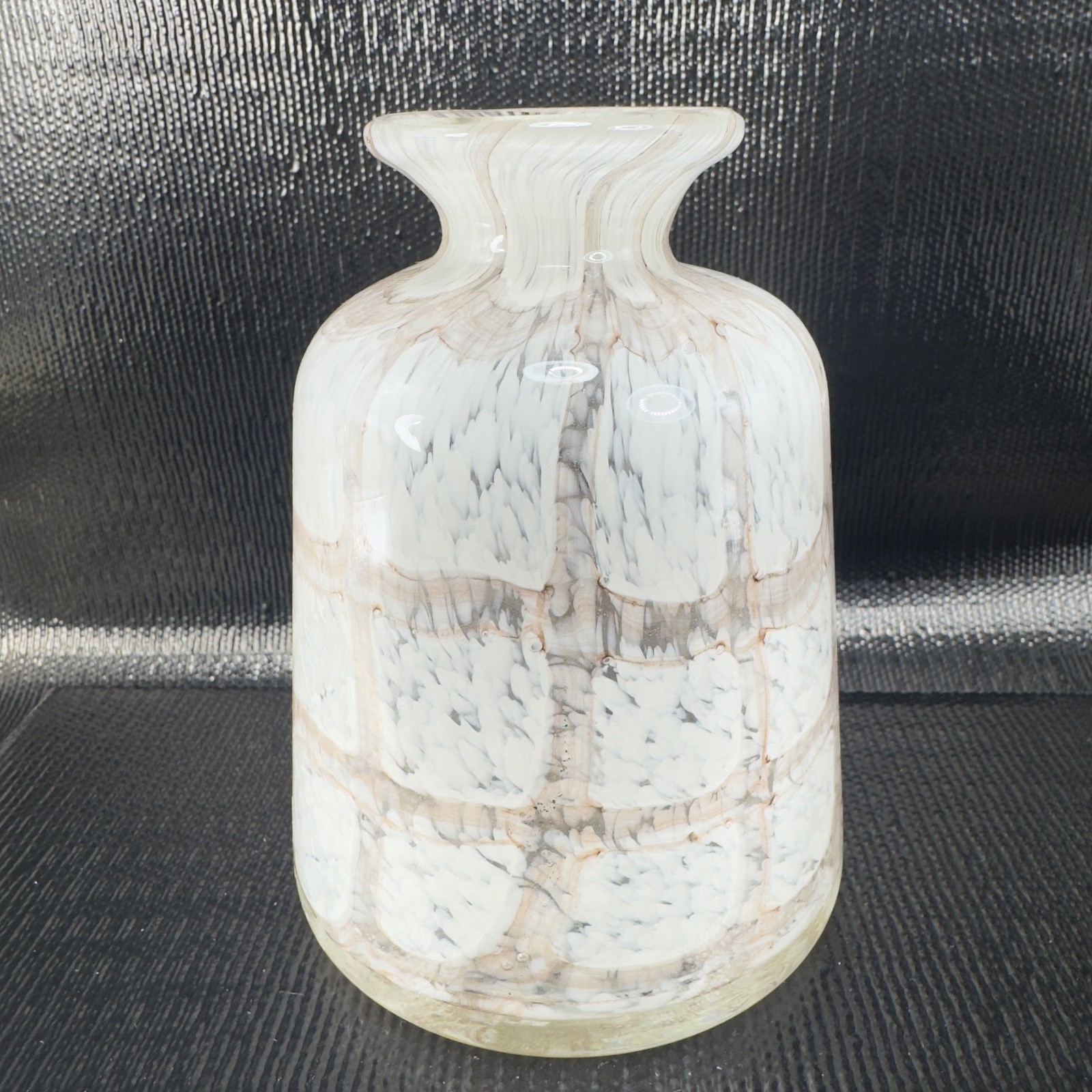 Vintage Hand Blown Art Glass Vase Opaque White Brown Spots Glass Vase Decorative